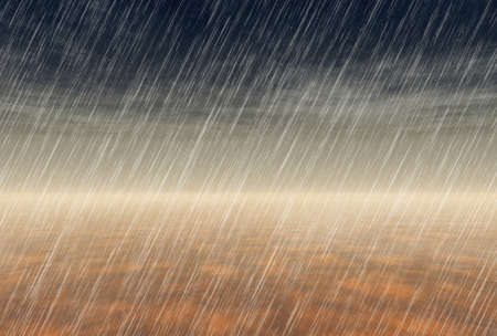 long-awaited night rain in the desert. illustration on global warming and the environmentの写真素材