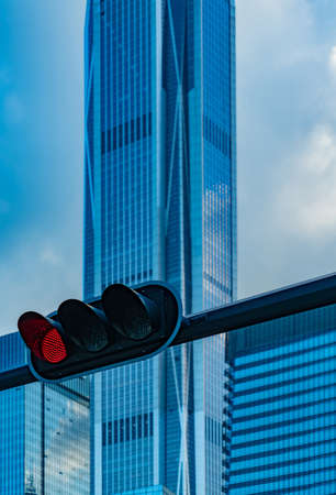 Shenzhen, China - financial district Futian street in front of the office buildingの写真素材