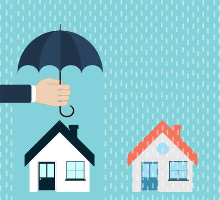 Insurance, protection house icons hand with umbrella and smallのイラスト素材