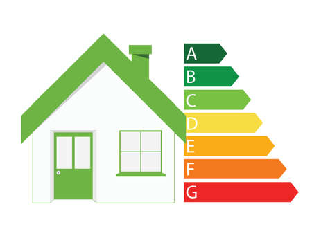 Ecology house icon with energetic classes. Vector illustrationのイラスト素材