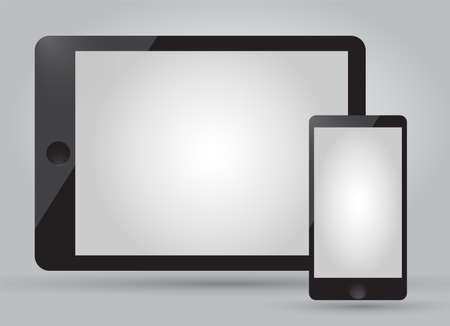 Modern digital tablet PC with mobile smartphone isolated on grey. Vector illustrationのイラスト素材