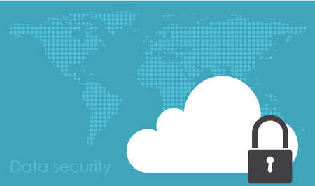 Cloud data securty, vector illustration on sky blue background, text can be addedのイラスト素材