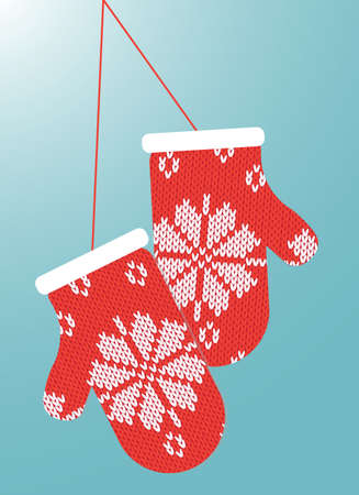 pair of mittens with snow ornament, vector illustrationのイラスト素材