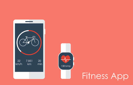 Smartphone and smart watch with fitness app concept. Vector illustration with copy spaceのイラスト素材