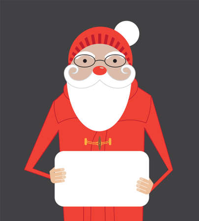 Winter holidays template. Santa holding a banner with place for your text. Vector illustration.のイラスト素材