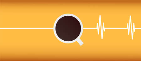 Coffee and cardiogram on yellow background