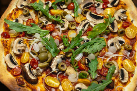 vegan pizza without cheese close upの写真素材