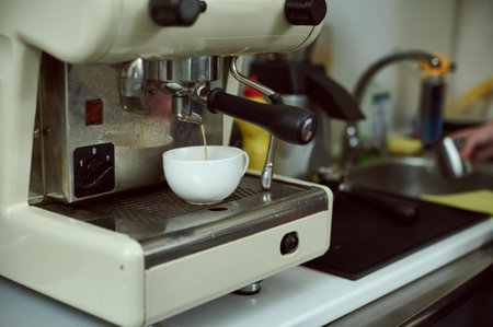 Espresso machine making fresh coffeeの写真素材