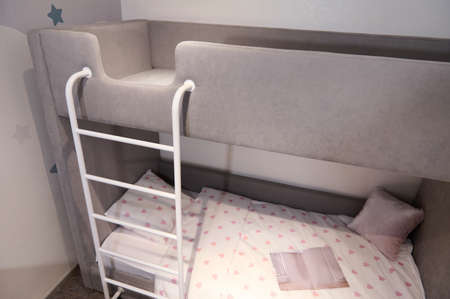 Comfortable bunk bed family bedroom concept idea. Stylish kids bedroom. Model of designed children...