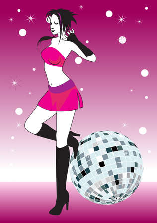 Vector. The girl against a disco-sphereのイラスト素材