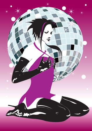 Vector. The girl against a disco-sphereのイラスト素材
