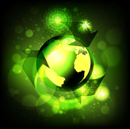 Recycle Symbol with Earth on abstract background. illustration.のイラスト素材