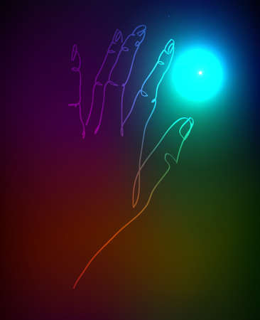 Sketch. Hand in neon light. A illustrationのイラスト素材