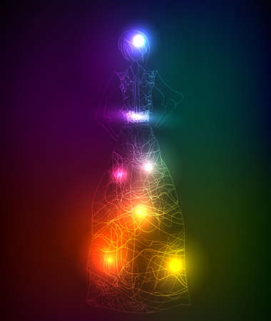 Hand-drawn fashion model from a neon. illustration. A light girl'sのイラスト素材