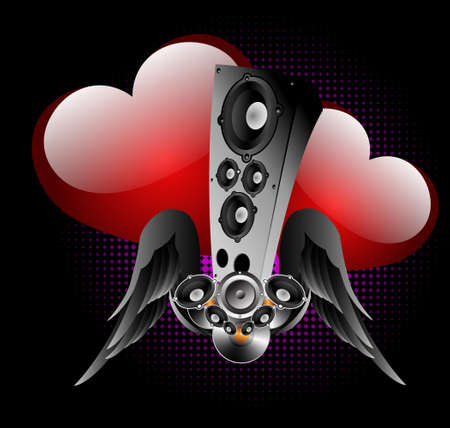 Abstract background with winged acoustic system and hearts. A  background for valentine's dayのイラスト素材