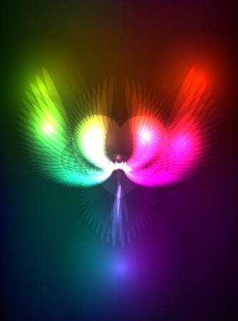 Abstract neon background with heart and wings. neon illustration.のイラスト素材