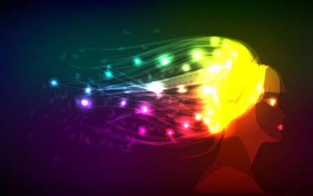 Hand-drawn fashion model from a light. A light girl's face.のイラスト素材