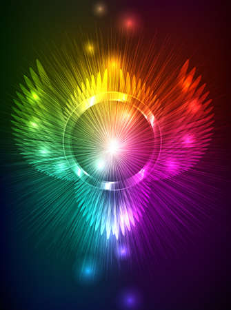 Abstract neon background with wings. neon illustration.のイラスト素材