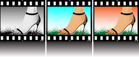 Abstract illustration. A female foot on a photo-slideのイラスト素材