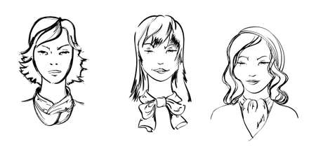 Hand-drawn fashion model. illustration. Woman's faceのイラスト素材