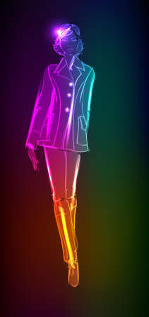 Hand-drawn fashion model from a neon. illustration. A light girl'sのイラスト素材