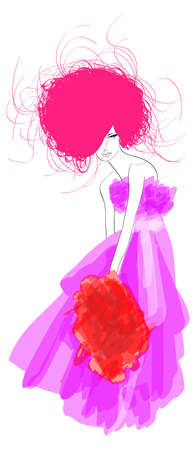 SKETCH. fashion girl. Hand-drawn fashion model. illustration.のイラスト素材