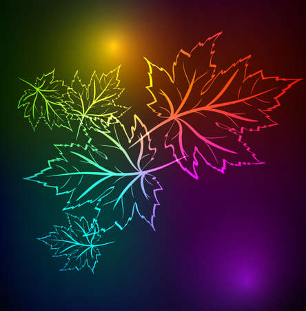 Autumn leaves of a maple. A neon backgroundのイラスト素材