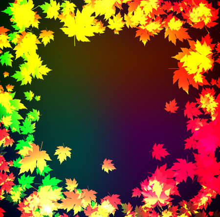 Autumn leaves of a maple. A neon backgroundのイラスト素材