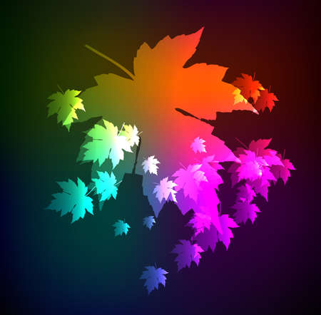 Autumn leaves of a maple. A neon backgroundのイラスト素材