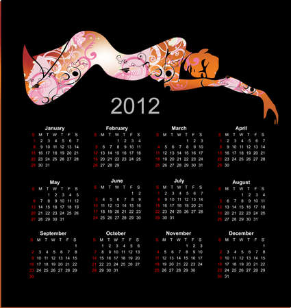 Calendar 2012 in style of a art. The nude girl.のイラスト素材