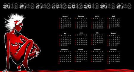 Calendar 2012, the sketch of the naked girl.のイラスト素材