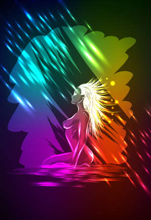 The neon nude woman, under a rainのイラスト素材