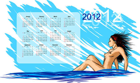 Calendar 2012, the sketch of the  naked girl.のイラスト素材