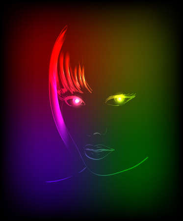 Hand-drawn fashion model from a neon. A light girl's face.のイラスト素材