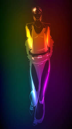 Hand-drawn fashion model from a neon. A light girl'sのイラスト素材