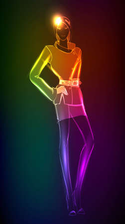 Hand-drawn fashion model from a neon. A light girl'sのイラスト素材