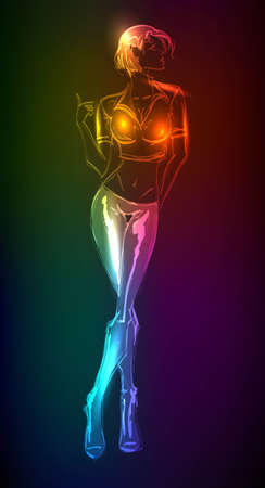 Hand-drawn fashion model from a neon  A light girl sのイラスト素材