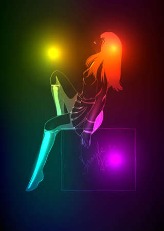 Hand-drawn fashion model from a neon  A light girl sのイラスト素材