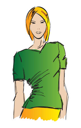 SKETCH. fashion girl. Hand-drawn fashion modelのイラスト素材