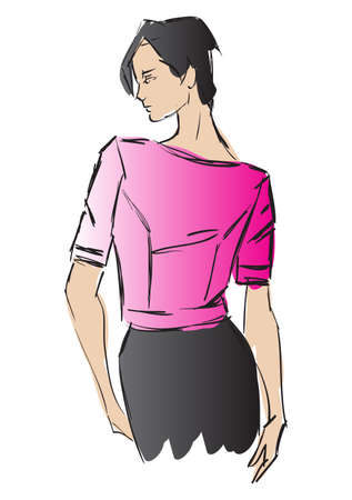 SKETCH. fashion girl. Hand-drawn fashion modelのイラスト素材