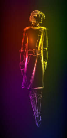 Hand-drawn fashion model from a neon  A light girlのイラスト素材
