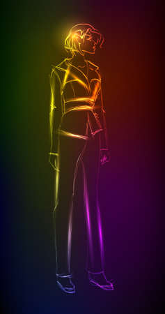 Hand-drawn fashion model from a neon. A light girl'sのイラスト素材