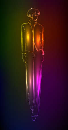 Hand-drawn fashion model from a neon. A light girl'sのイラスト素材