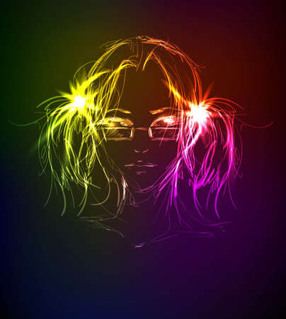 Hand-drawn fashion model from a neon  A light girlのイラスト素材