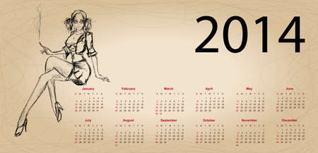 Artistic vintage calendar for January 2014. "Woman beauty" series.のイラスト素材
