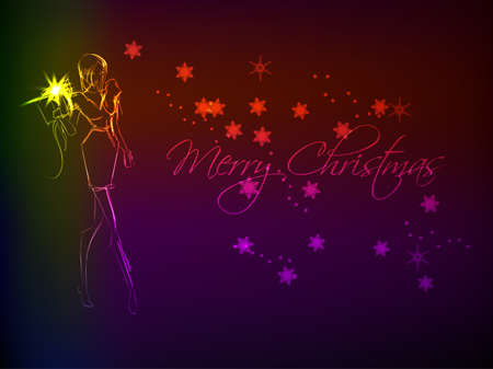 Christmas Girl and snow. Holiday card.のイラスト素材