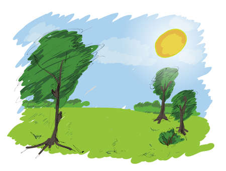 Vector sketch. Natural landscape. Summer illustration.のイラスト素材