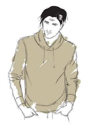 Sketch. Handsome stylish man showcasing street fashionのイラスト素材