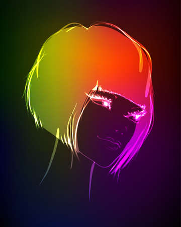 Hand-drawn fashion model from a neon. A light girl'sのイラスト素材