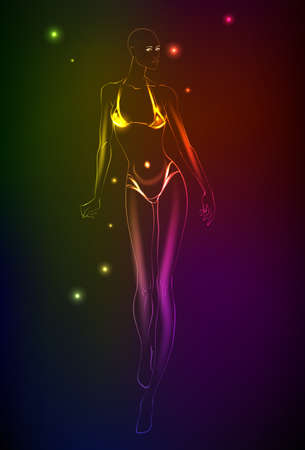 Hand-drawn fashion model from a neon. A light girl'sのイラスト素材